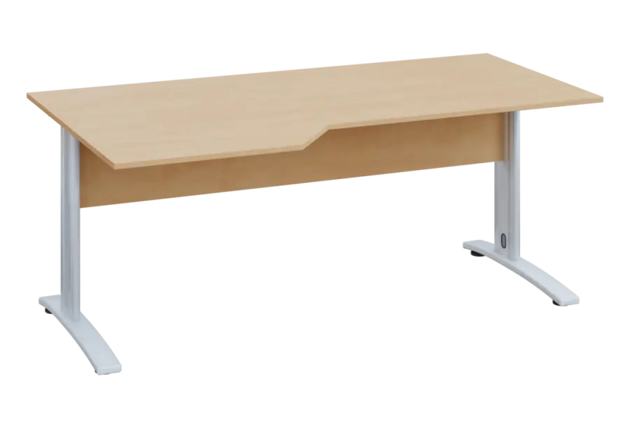 EZK 28 - 186 stůl kancelářský, rohový, levý, kovová podnož bílá, deska 25 mm, široký 1800 mm, bříza irská